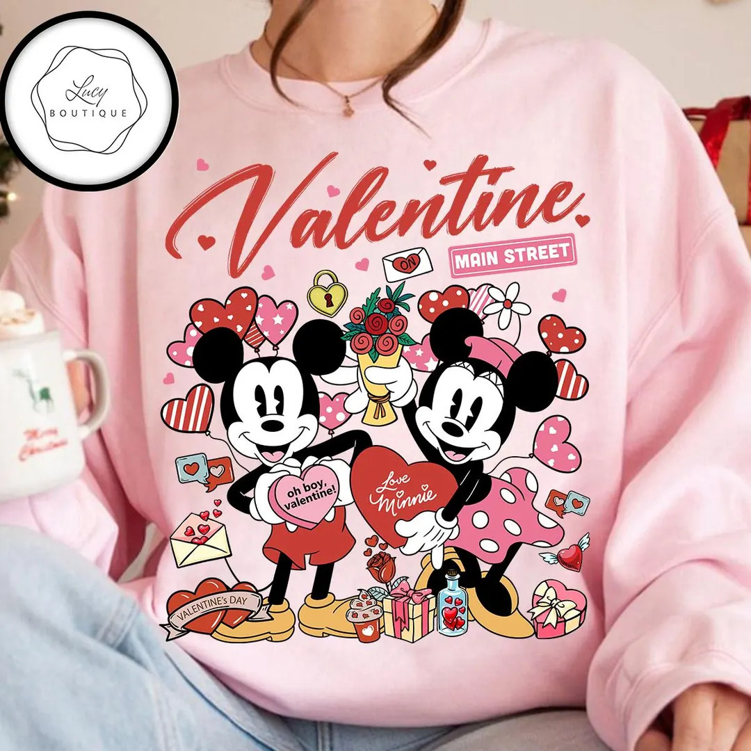 Vintage Mickey Minnie Love Hearts Disney Valentine on Main Street Shirt, Happy Valentine's Day 20... | Etsy (US)