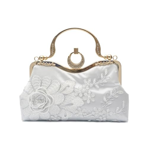 CORIOS Women's Floral Embroidery Clutch & Shoulder Bag - Vintage Wedding Purse - Elegant Top Handle & Crossbody Bag - Silver | Amazon (US)