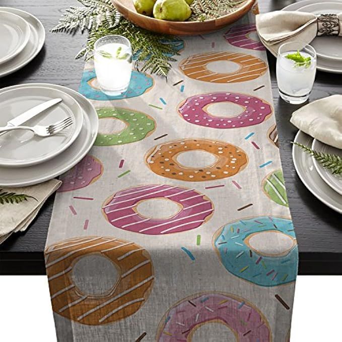Edwiinsa Lovely Donut Pattern Table Runner For Dining Table Kitchen Wedding Party Decoration Table T | Amazon (US)