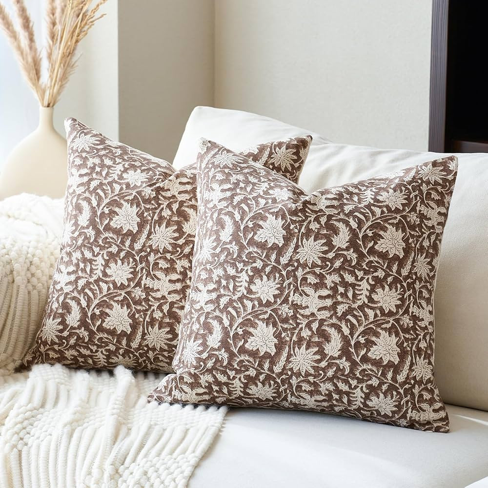 Floral Throw Pillow Covers 24x24 Farmhouse Block Print Pillow Covers Decorative Pillow Covers Cou... | Amazon (US)
