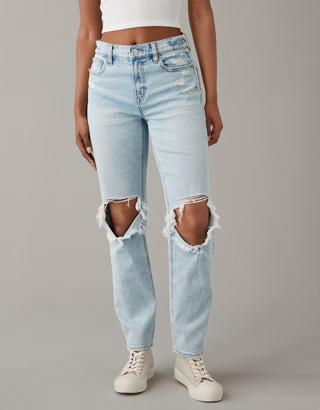 AE Stretch Super High-Waisted Ripped Ankle Straight Jean | American Eagle Outfitters (US & CA)