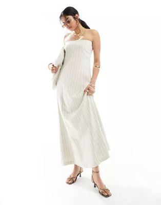 4th & Reckless linen mix bandeau maxi dress in cream stripe | ASOS (Global)