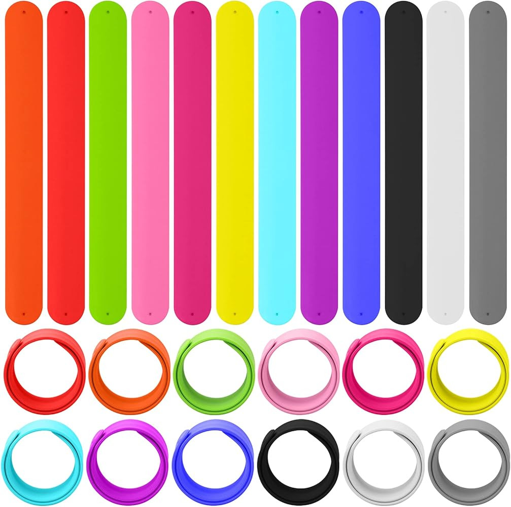 24 Pcs Rainbow Silicone Slap Bracelets, 12 Colors Slap Bracelet Wristbands Soft and Safe for Part... | Amazon (US)