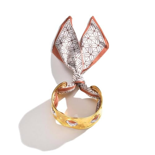 Cryinsun Women Trendy 2 in 1 Silk Scarf Wide Open Cuff Bangle Bracelet Set,18K Gold Plated Adjustable Scarf Cuff Bracelet, Stainless Steel Fashion Statement Wrist Cuff Wrap Jewelry Gifts(Coffee) | Amazon (US)
