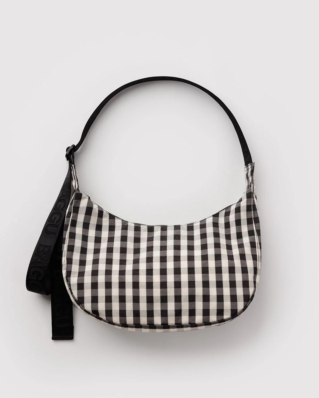 Medium Nylon Crescent Bag w/ Key Leash - Black And Cream Gingham | ban.do