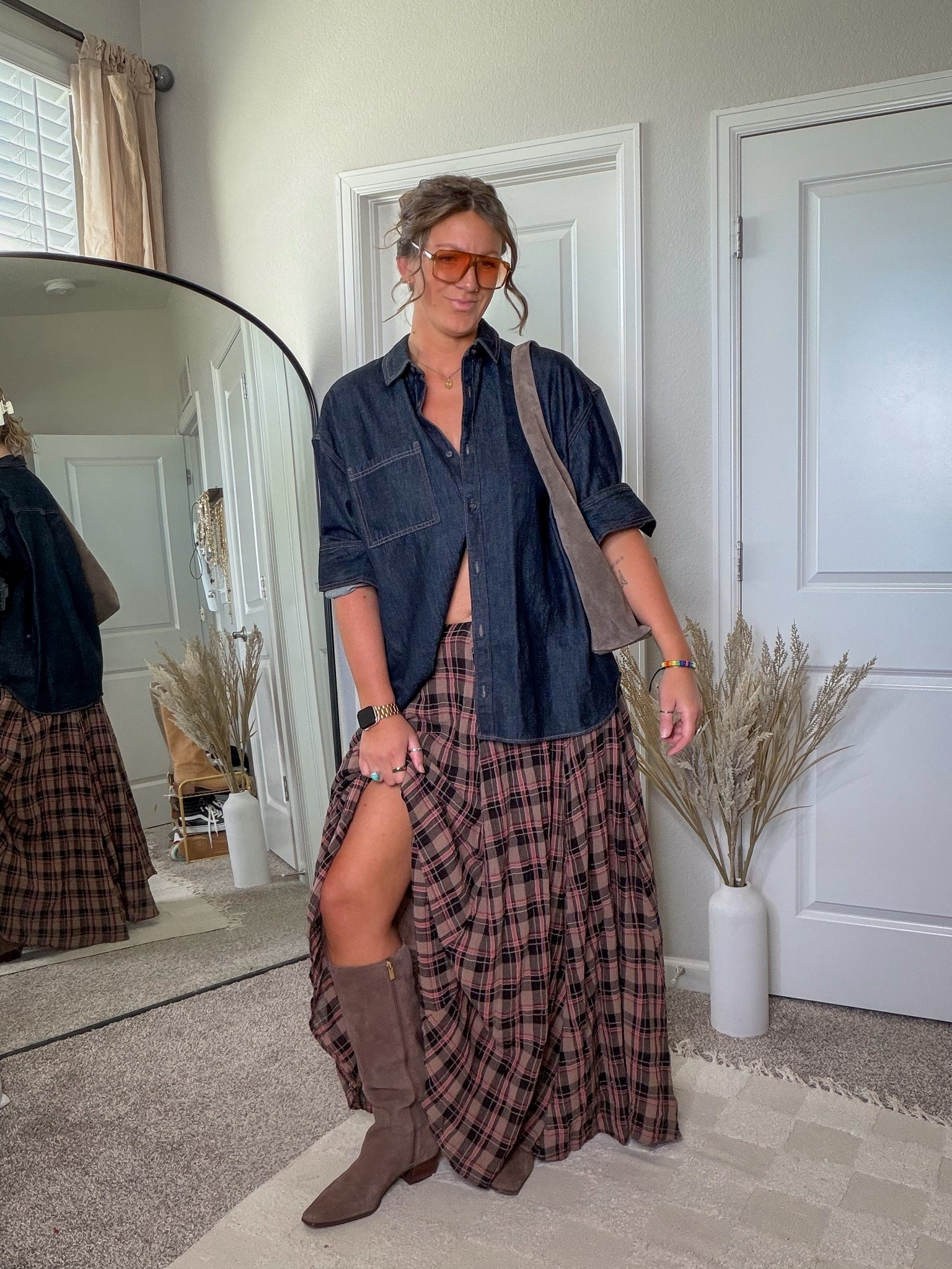 XL regular denim shirt, large skirt, 11 boots

#LTKTall #LTKOver40