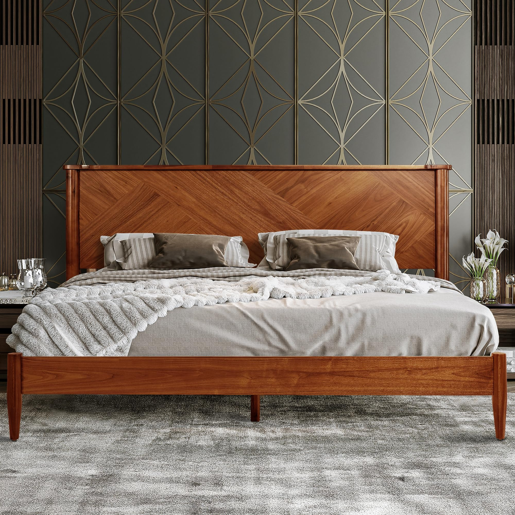 Panthera Bed Frame with Headboard Solid Wood Platform Bed, Artisan Signature High Headboard Wood ... | Amazon (US)
