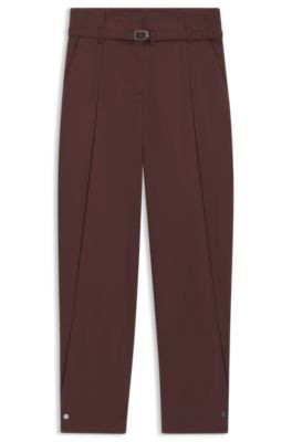 HUGO Tapered-fit trousers in cotton twill - Dark Brown Women's Pants size 2 | Hugo Boss (US)