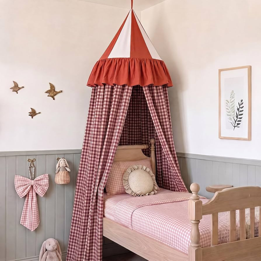 SmoothNovelty 100% Cotton Gingham Plaid Bed Canopy, Red | Amazon (US)