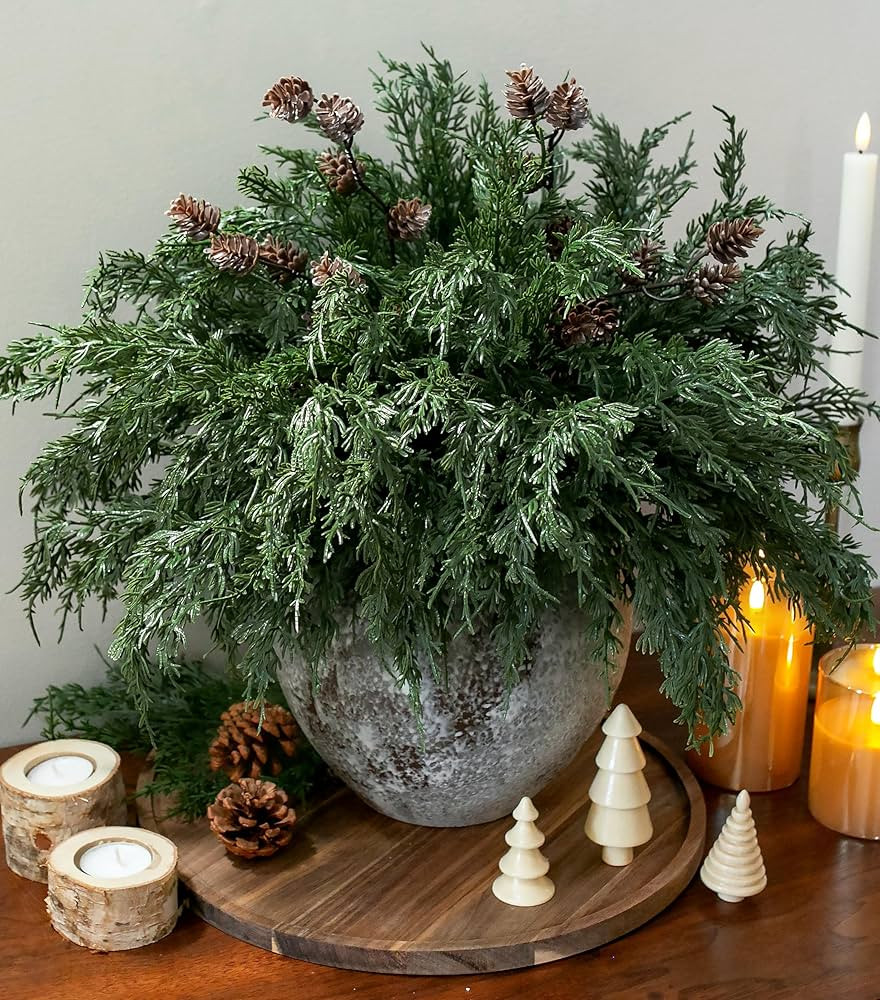 Faux Cedar Stems Artificial Norfolk Pine Branches for Christmas Decor, 12 PCS Fake Pine Stems wit... | Amazon (US)