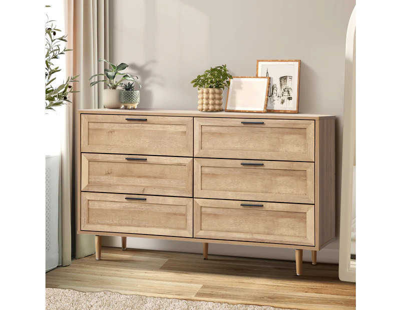 Oikiture 6 Chest of Drawers Dresser Chest Storage Cabinet Tallboy Natural | Catch.com.au