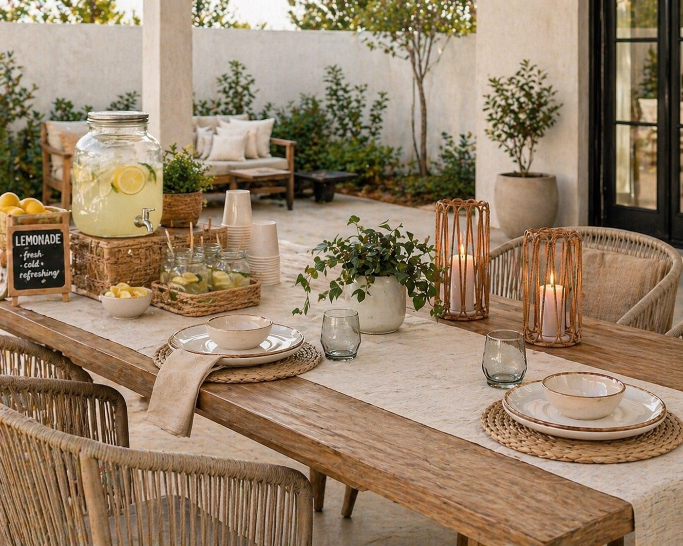 Sharing this as a style inspo using all Target finds… and I love how it turned out. It feels so calm, layered, and inviting without trying too hard. The mix of wood tones, woven textures, and neutral pieces just works every single time.

I kept it really simple with a cozy table setup and a little lemonade station for hosting… those small details honestly make the biggest difference and make the space feel finished. :)

#ltkhome #ltktarget #targethome #outdoorinspo #modernorganicstyle

#LTKHome #LTKSaleAlert