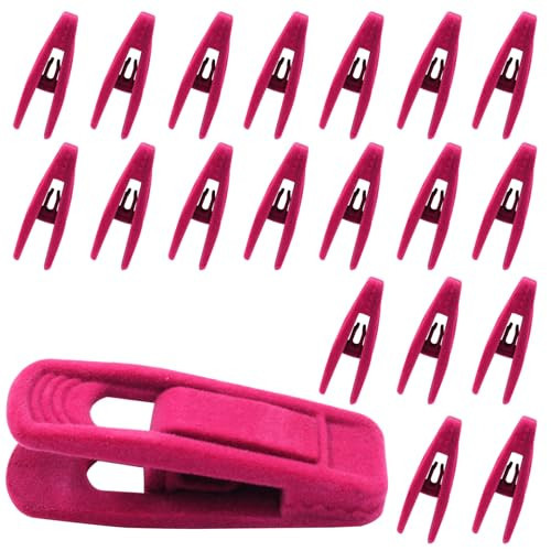 Hordion 20Pcs Velvet Hanger Clips, Strong Finger Clip Non-Slip Pants Hangers Velvet Clips for Thin Felt Hangers, Hot Pink | Amazon (US)