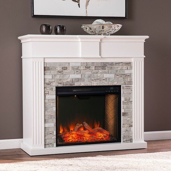 Porch & Den Blewett White Wood Alexa-Enabled Electric Fireplace | Bed Bath & Beyond