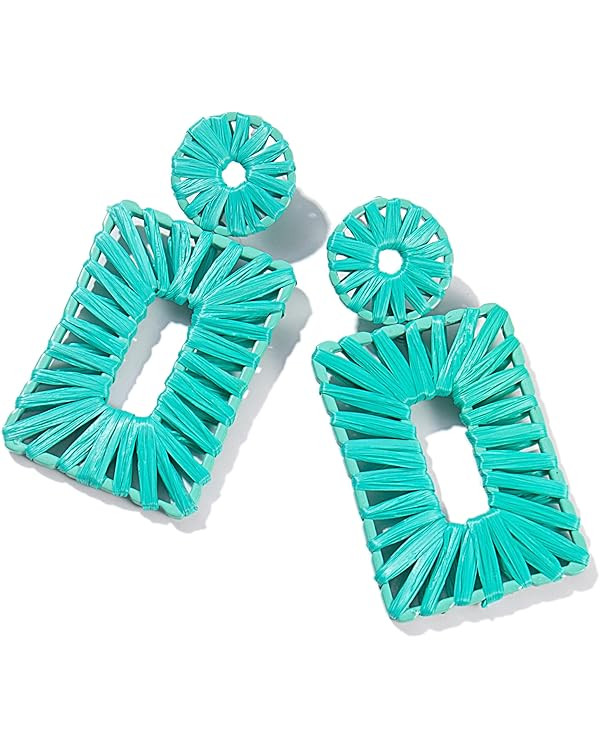 Statement Raffia Earrings Boho Square Drop Earrings Geometric Dangle Earrings for Women Gift Jewe... | Amazon (US)