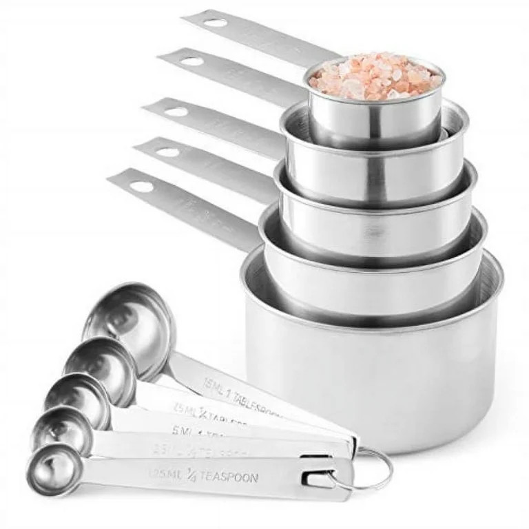 Stainless Steel Measuring Cups And Measuring Spoons 10-Piece Set, 5 Cups And 5 Spoons | Walmart (US)