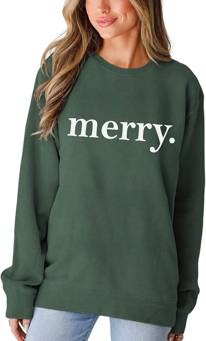 SOFEON Merry Christmas Sweatshirts For Women Holiday Long Sleeve Shirts Letter Print Crewneck Pul... | Amazon (US)