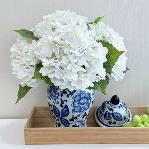 ZYTUYO 4 Pcs Real Touch White Hydrangeas Artificial Flower 21 inches Realistic Faux Latex Hydrang... | Amazon (US)