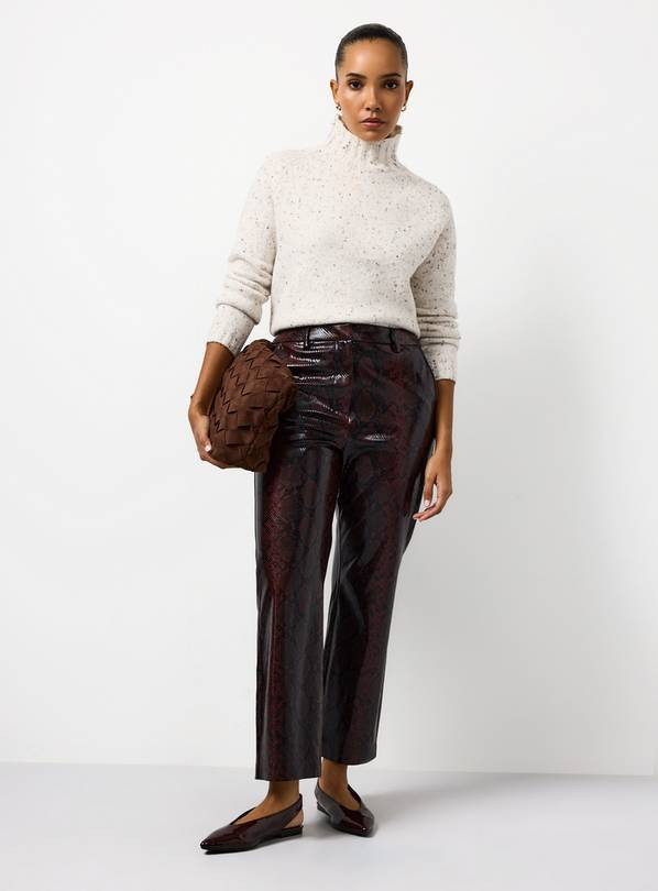 Dark Red Snake Printed Vinyl Straight Leg Trousers  8 | Tu Clothing