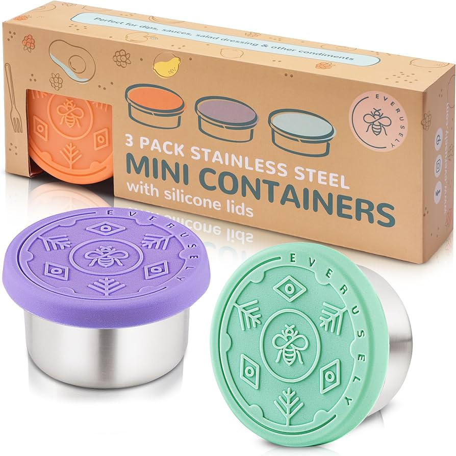 Condiment Cups - 3 Pack, 1.7 oz / 50 ml, Bright, Stainless Steel - Condiment Containers with Lids... | Amazon (US)