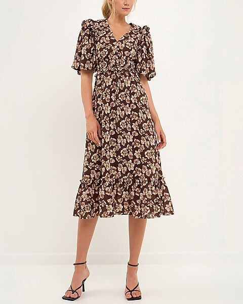 English Factory Crinkled Floral Puff Sleeve Maxi Dress | Express