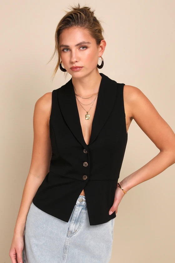 Heightened Vibes Black Sleeveless Vest Top | Lulus