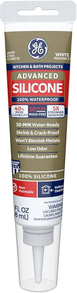 GE Advanced Silicone Caulk for Kitchen & Bathroom - 100% Waterproof Silicone Sealant, 5X Stronger... | Amazon (US)