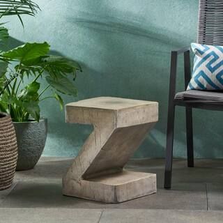 Noble House Max Light Grey Stone Outdoor Accent Table 53329 - The Home Depot | The Home Depot