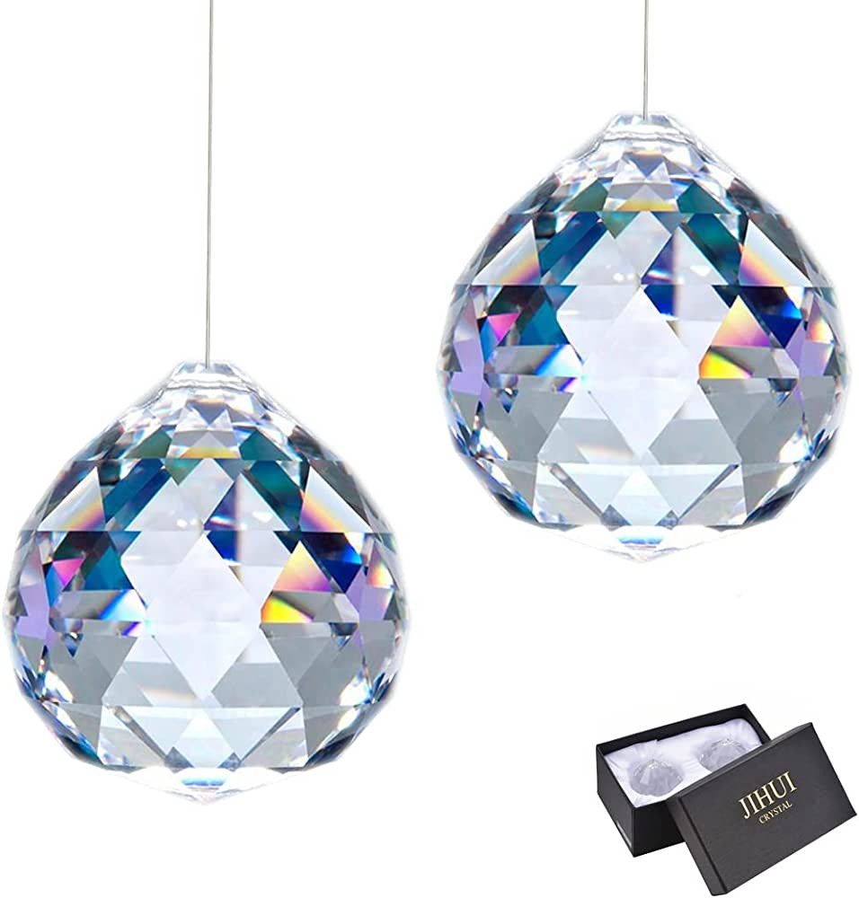 JIHUI Clear Glass Crystal Ball Prism Pendant Suncatcher 40mm Pack of 2 | Amazon (US)