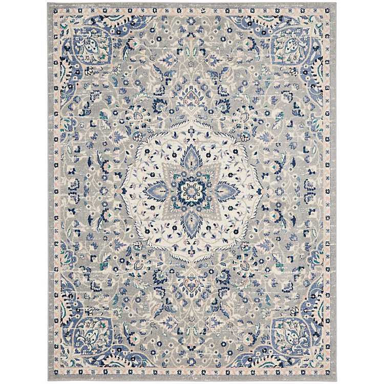 Faded Gray & Blue Floral Medallion Area Rug, 8x10 | Kirkland's Home