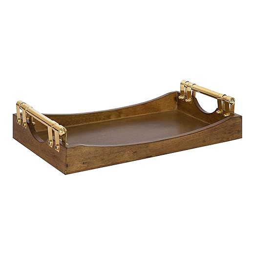 Kate and Laurel Ormond Walnut Wood Decorative Tray with Gold Metal Handles | Amazon (US)