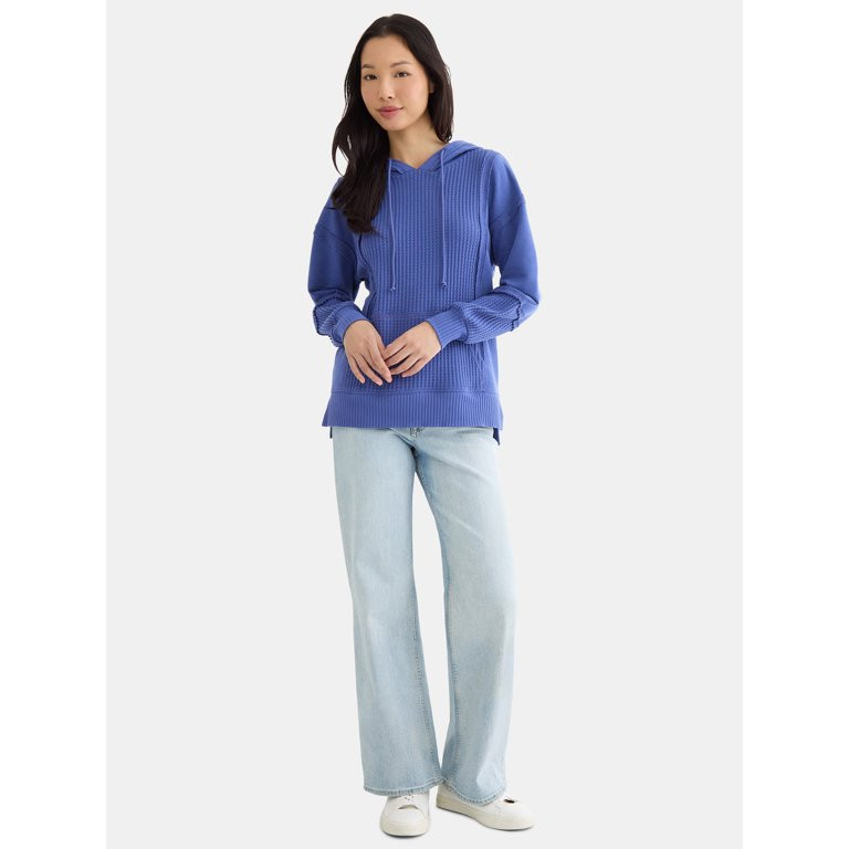 Time and Tru Women's Mixed Media Waffle Hoodie, Sizes XS-XXXL | Walmart (US)
