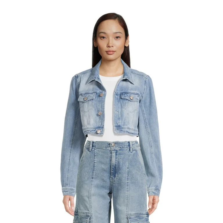 Madden NYC Juniors Cropped Trucker Jacket, Sizes XS-XL - Walmart.com | Walmart (US)