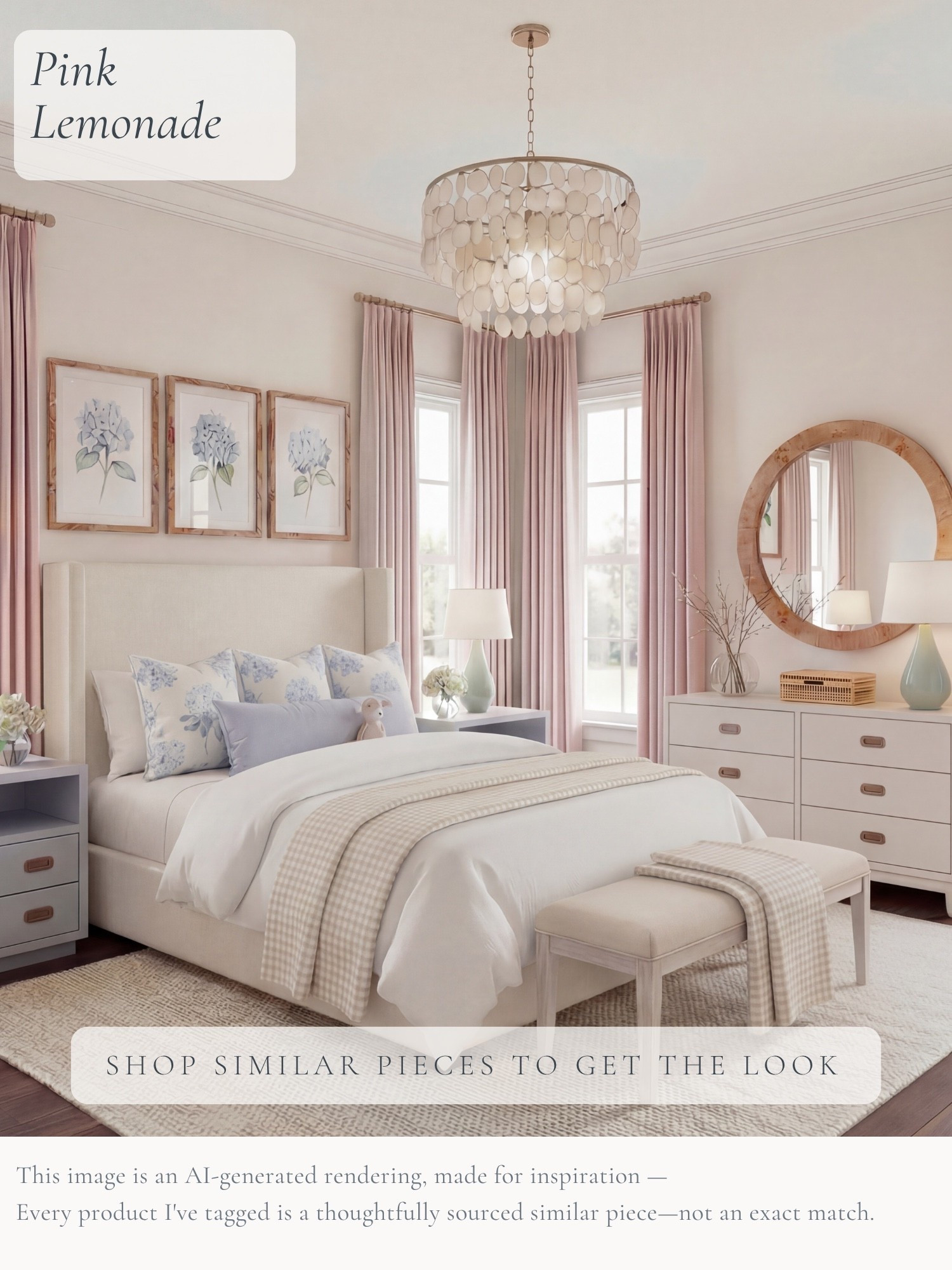 There’s something about blush pink with soft blue that always feels sweet without feeling overly sweet.

For this room, I kept the larger pieces quiet and let the Pink Lemonade drapery bring in the color, then layered in blue florals, touches of green, warm burl wood, brass, and natural texture. The result feels pretty and collected, but still like a room that can easily grow and change over time.

I’ve thoughtfully sourced similar pieces inspired by this space so you can get the look at home. 🤍

AI-generated design concept for inspiration • Tagged products are thoughtfully sourced similar pieces, not exact matches • Affiliate links may be used. As an Amazon Associate, I earn from qualifying purchases.

#LTKHome #LTKKids