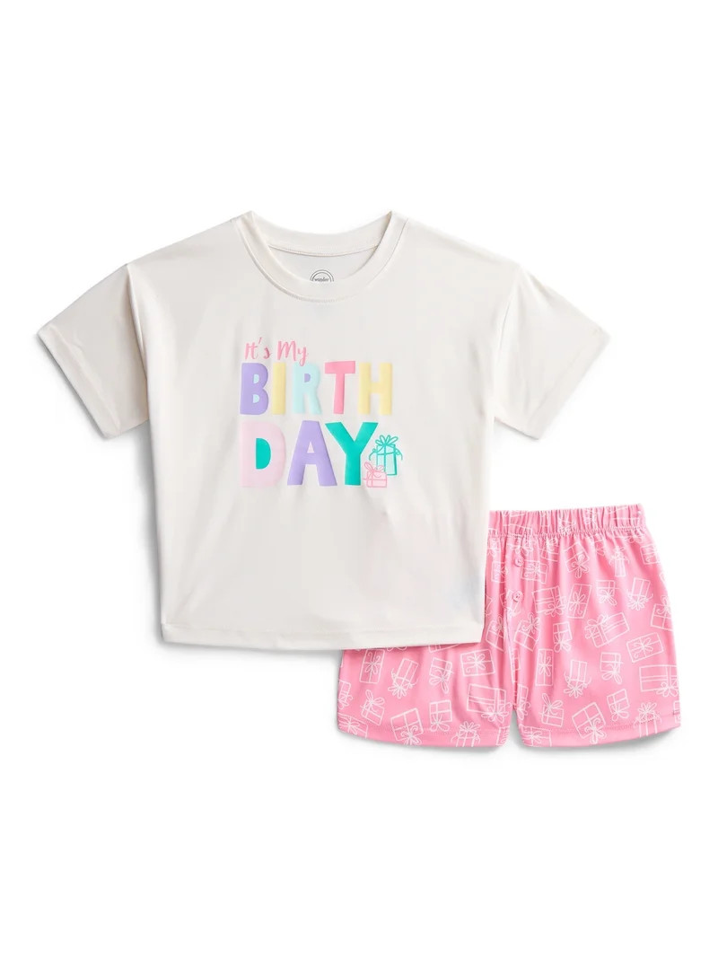Wonder Nation Girls Short Sleeve Tee and Shorts Pajama Set, 2-Piece, Sizes 4-18 | Walmart (US)