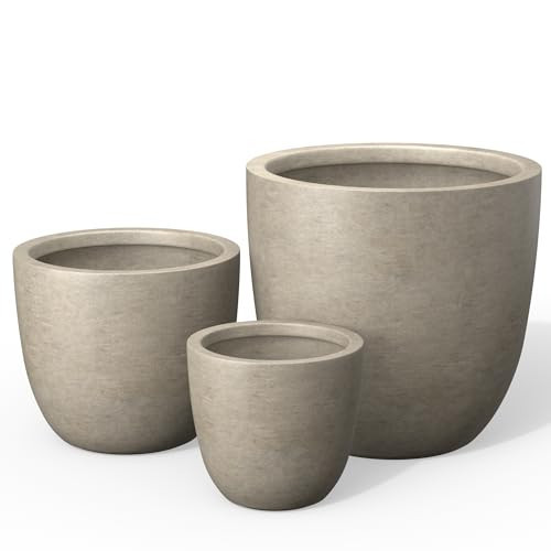 Kante Round Concrete Planter Set of 3, Large Outdoor Indoor Plant Pots with Drainage Hole, 10/14/18-Inch Diameter Flower Pots for Patio, Garden and Home, Weathered Concrete | Amazon (US)