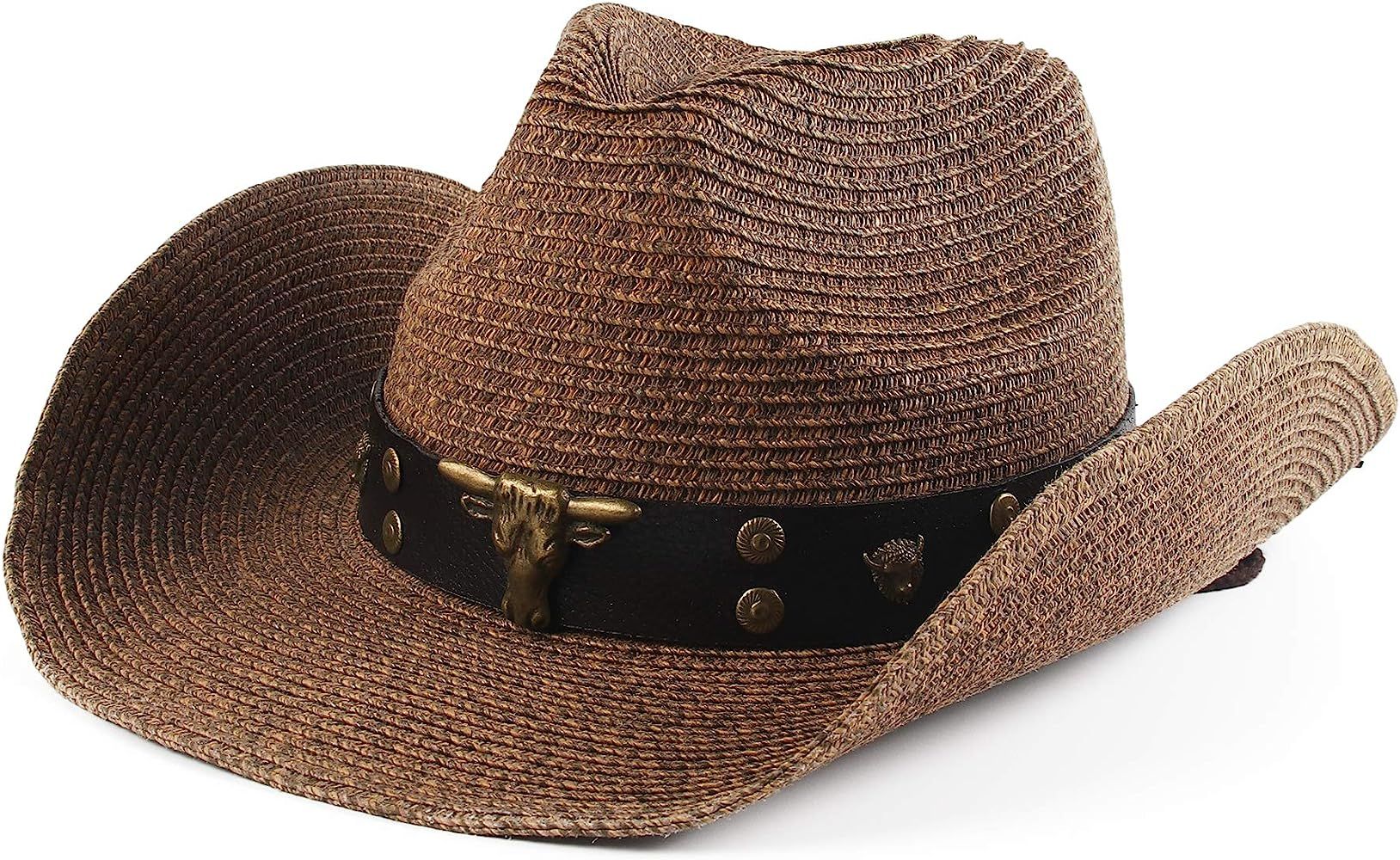 Melesh Adult Sun Straw Women Men Cowgirl Western Cowboy Hat Colored | Amazon (US)