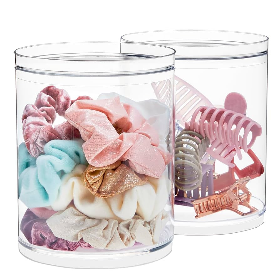 STORi Bella Tall Scrunchie Holder | Stackable Clear Plastic Container (Set of 2) Round Vanity Sto... | Amazon (US)