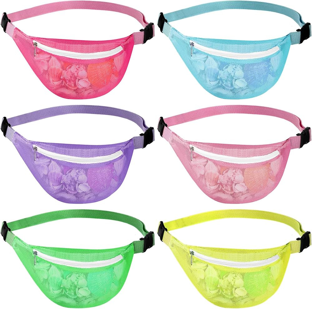 6 Pcs Beach Toys Mesh Beach Bag Crossbody Sand Bag Colorful Shell Bag Seashell Collecting Bag wit... | Amazon (US)
