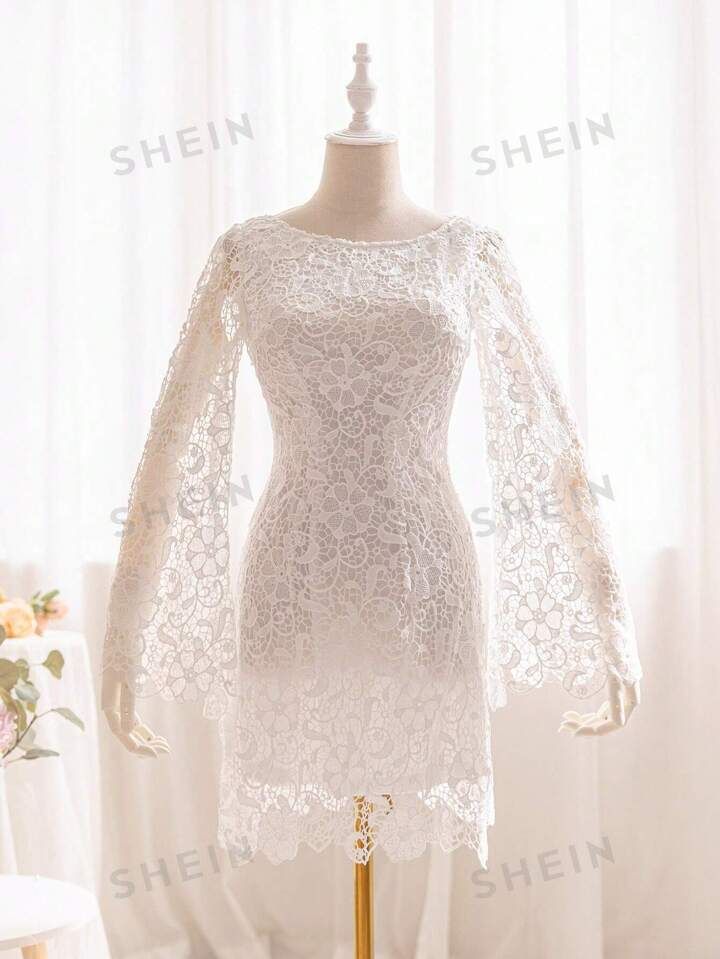 SHEIN WYWH Elegant Lace Dress With Flare Sleeves And Open Back For Spring/Summer | SHEIN | SHEIN