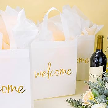 Crisky Reusable White Gold Welcome Gift Bags for Wedding Birthday Parties, 25 Counts Medium Size ... | Amazon (US)