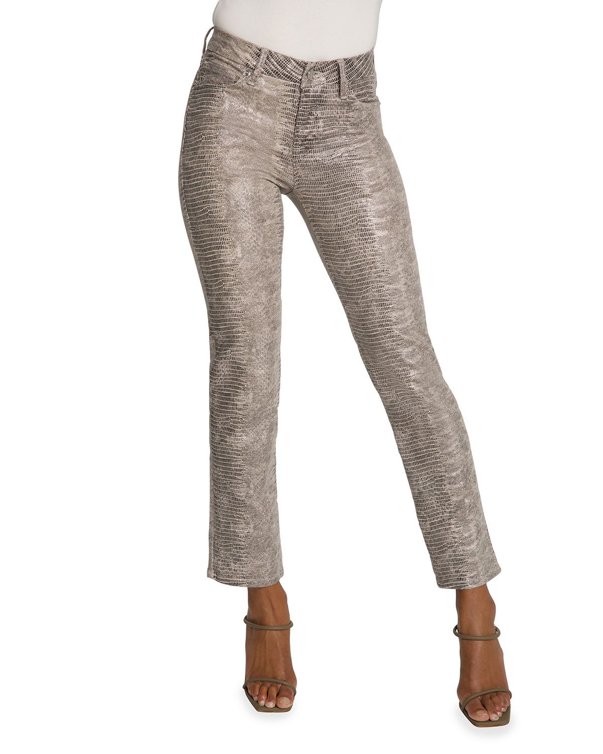 Good Straight Snake-Print Cropped Jeans | Neiman Marcus