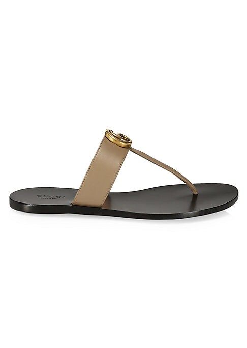 Gucci Women's Marmont Leather Thong Sandals With Double G - Mud - Size 36 (6) | Saks Fifth Avenue