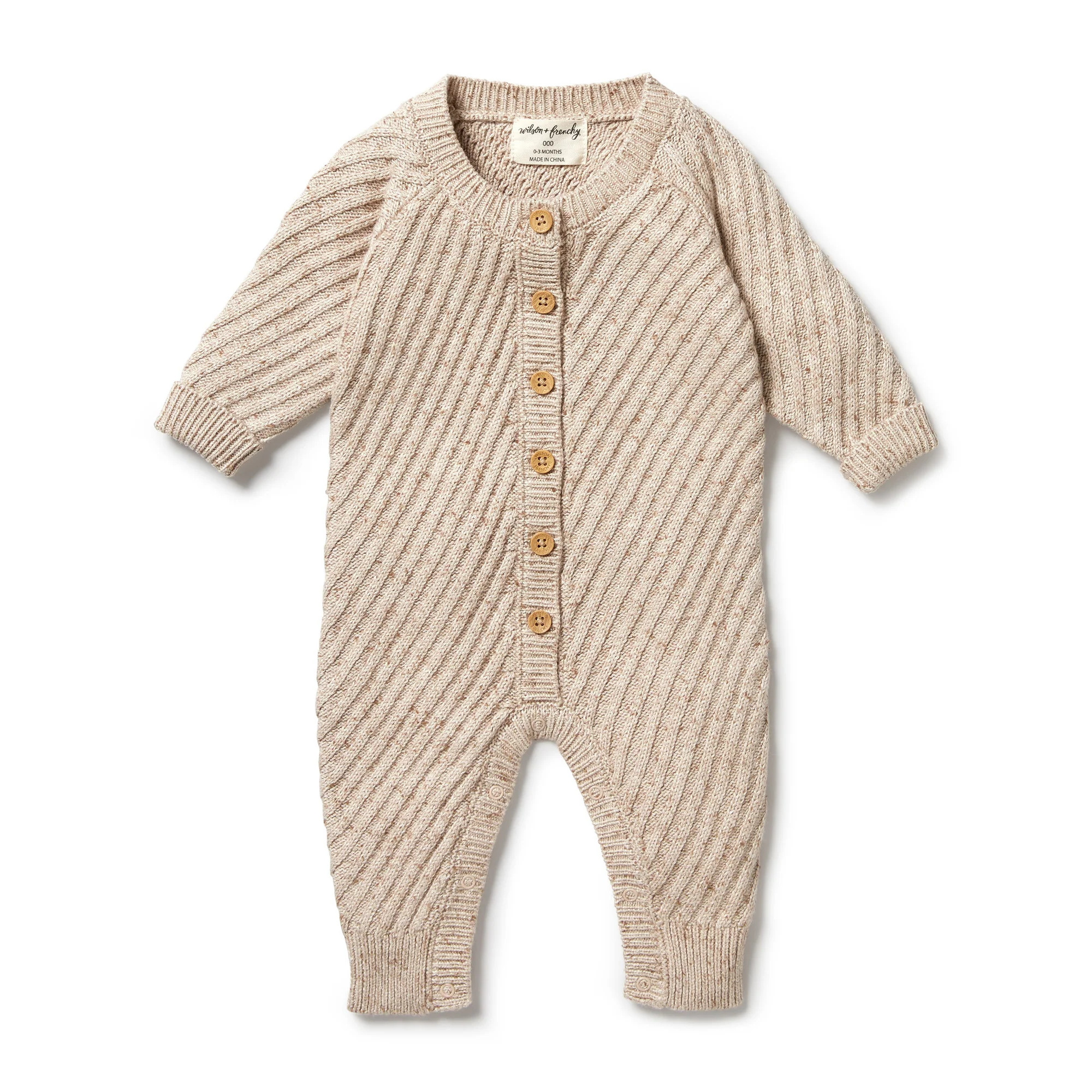 Knitted Button Growsuit, Oatmeal Fleck | SpearmintLOVE