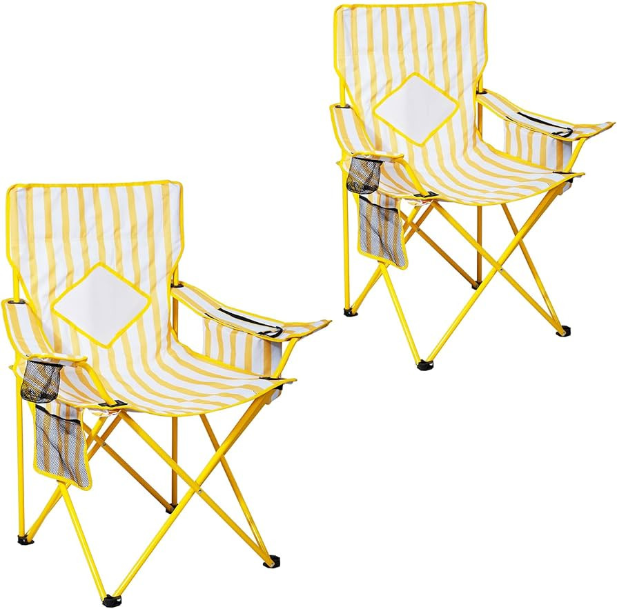 Nazhura 2 Pack Folding Camping Chair with Cooler Pouch, Mesh Backrest and Cup Holder Pocket (Yell... | Amazon (US)