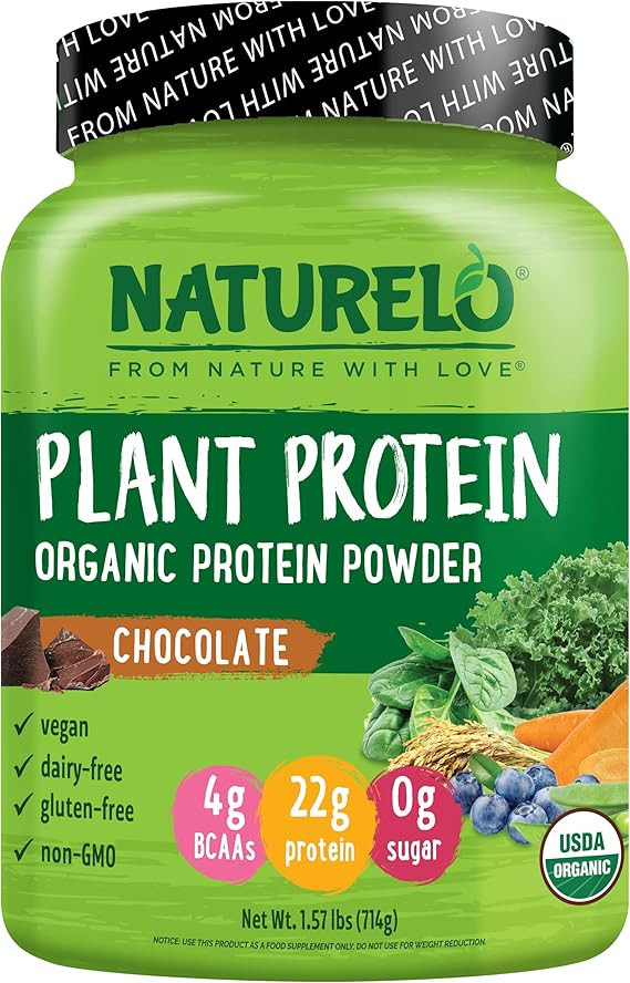 NATURELO Plant Protein Powder, Chocolate, 22g Protein - Non-GMO, Vegan, No Gluten, Dairy, or Soy ... | Amazon (US)