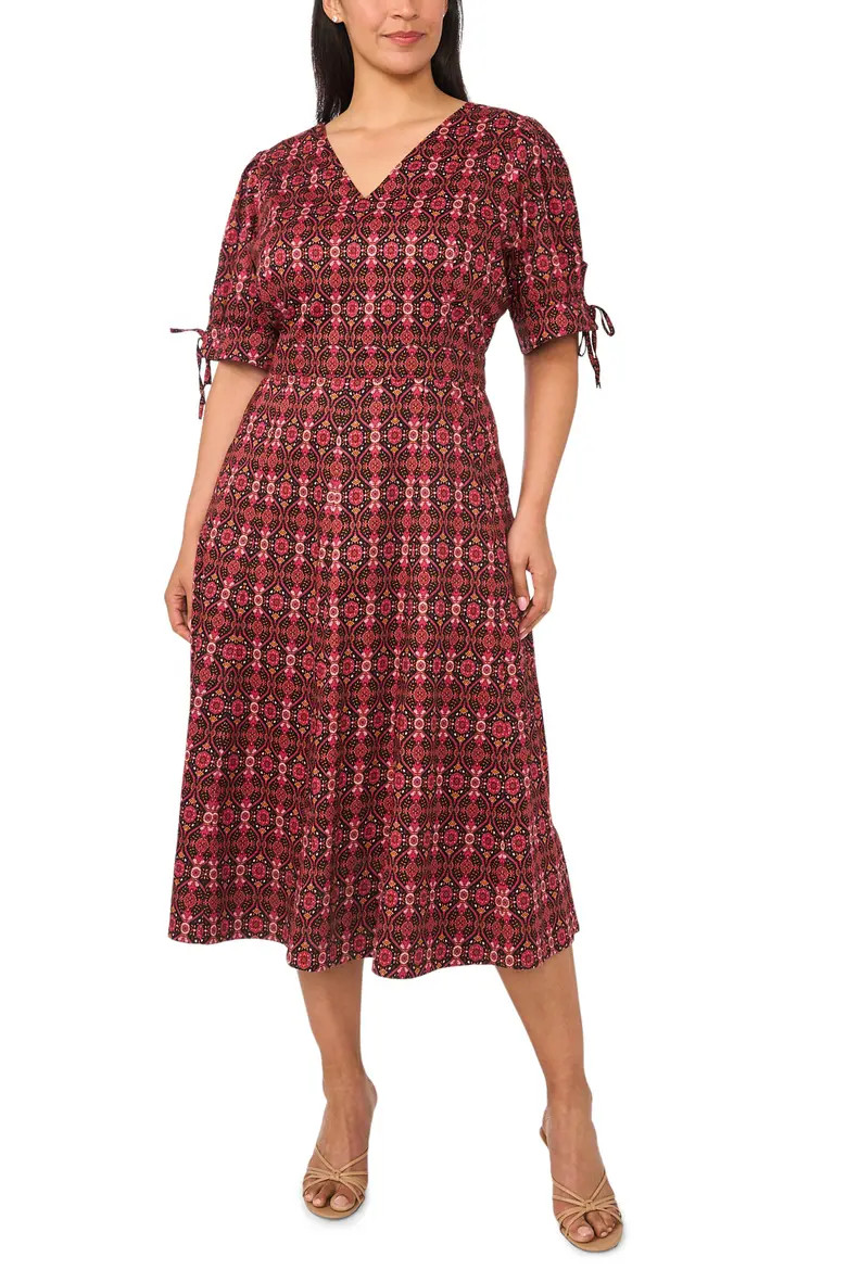 Paisley Balloon Sleeve Stretch Cotton Midi Dress (Women) | Nordstrom | Nordstrom