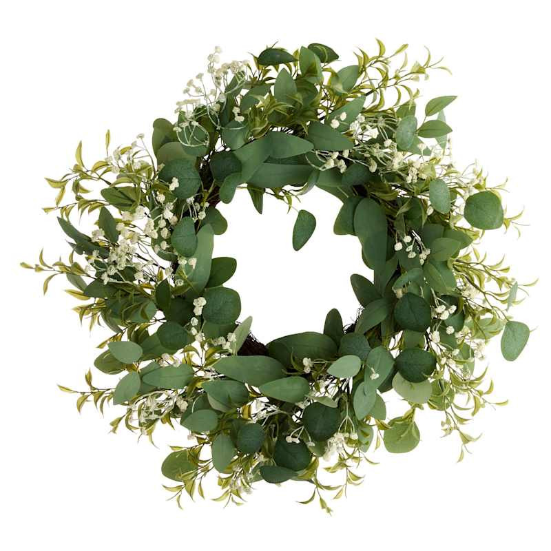 Green & White Eucalyptus with Berries Wreath, 22" | At Home