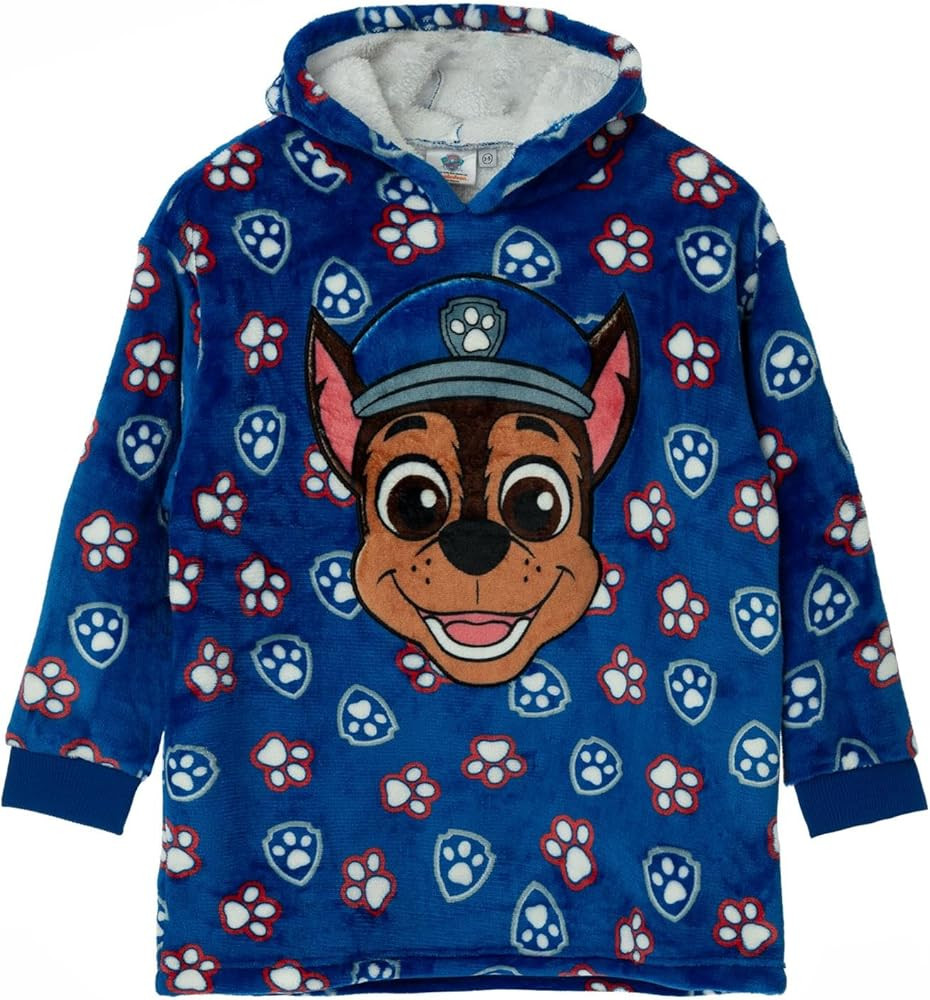 Paw Patrol Boys Wearable Blanket | Kids Chase the Police Dog All Over Print Fleece Hoodie | Blue Cosy Heavyweight Snuggle Hooded Pullover | Educational Cartoon TV Series Loungewear Gift for Children | Amazon (UK)