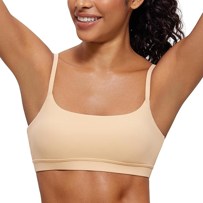 CRZ YOGA Womens Butterluxe Adjustable Spaghetti Strap Sports Bra - Scoop Neck Wireless Padded Bra... | Amazon (US)